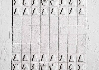Pietro Calabretta, No war!, 2013, feltro, acrilico su vetro, 50x50 cm