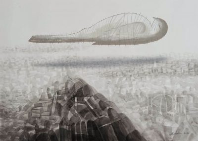Baldin Ahmad, Florence march, 2020, acrilico e matita su carta, 75x105 cm