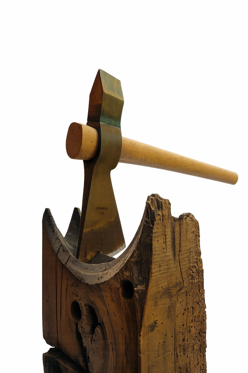 David Palterer, Yated, 2002, Ascia in ferro e bronzo, legno, 73x90x25 cm